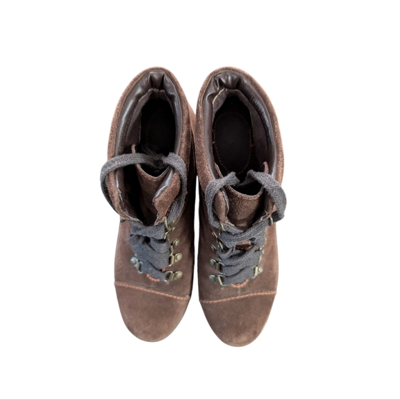 Boc By Born Brown Suede Lace Up Ankle Boots 6.5 Booties Preppy Neutral Combat - Picture 4 of 8
